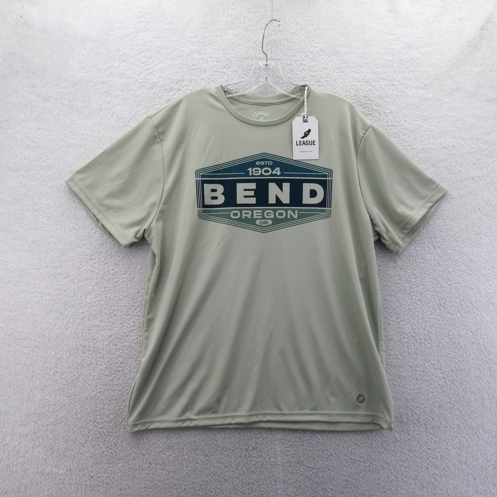 League 91 Bend Oregon Graphic T-Shirt Mens Large Green Recycled Performance Tee